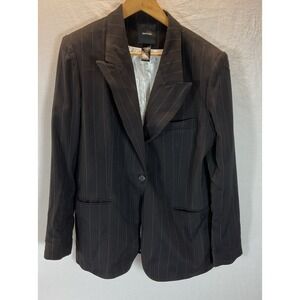 Smythe Classic One Buttons silk blend Black pin stripe Blazer Size LG‎ Career